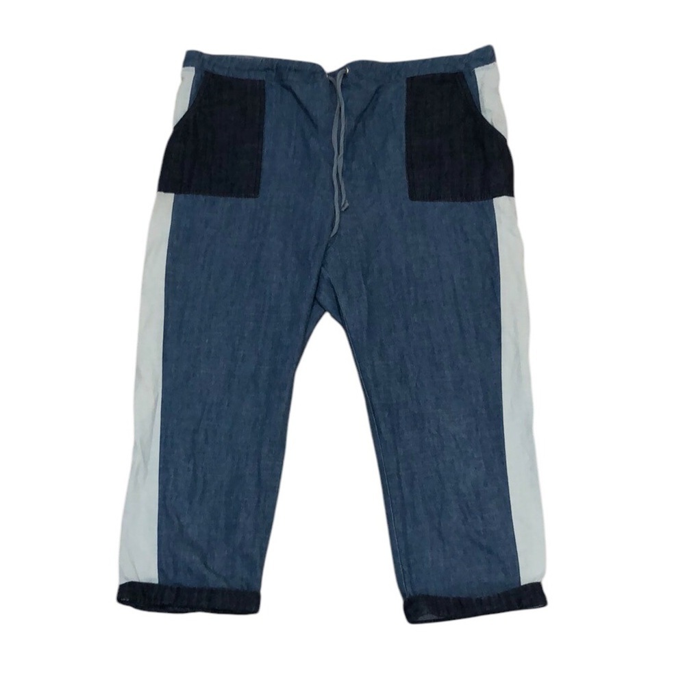 Anthropologie Do+Be Pants Size Medium Blue Chambray Patchwork